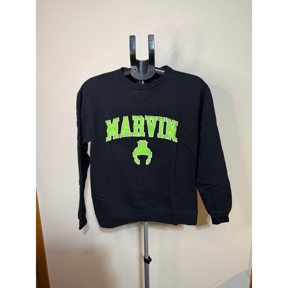 Looney Tunes Marvin the Martian Six Flags Sweatshirt Black Neon Green Small